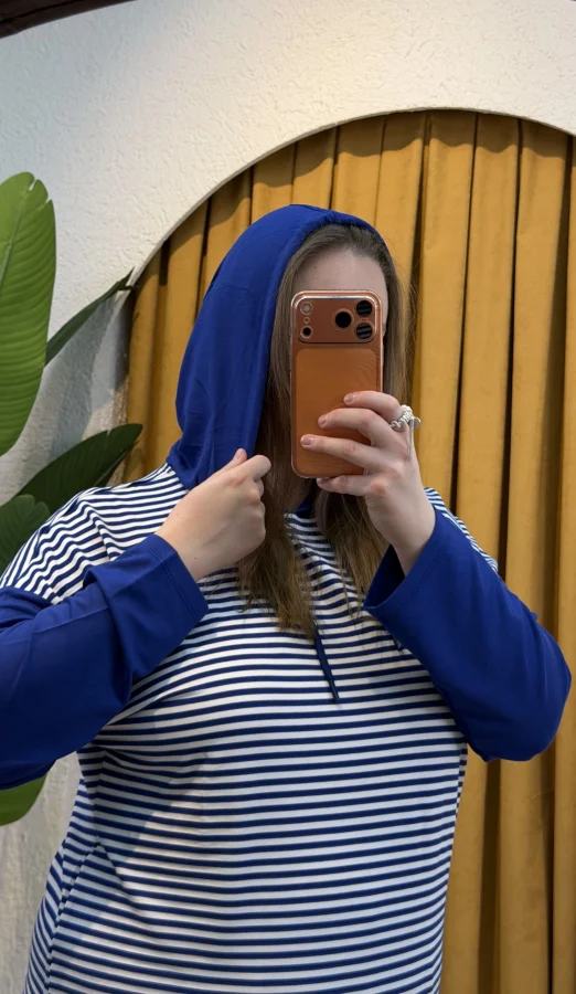 Kapüşonlu Çizgili Sweatshirt - Mavi