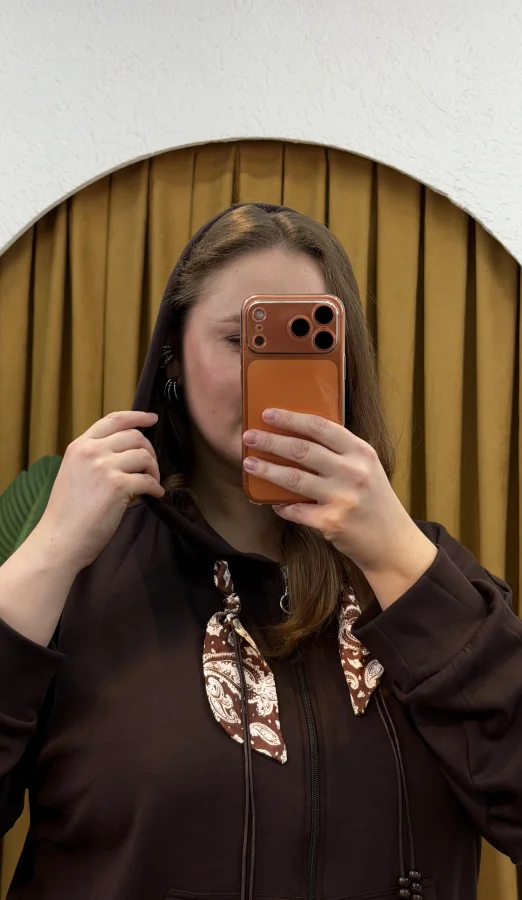 Kapüşonlu Fular Detaylı Fermuarlı Modal Hırka - Kahverengi