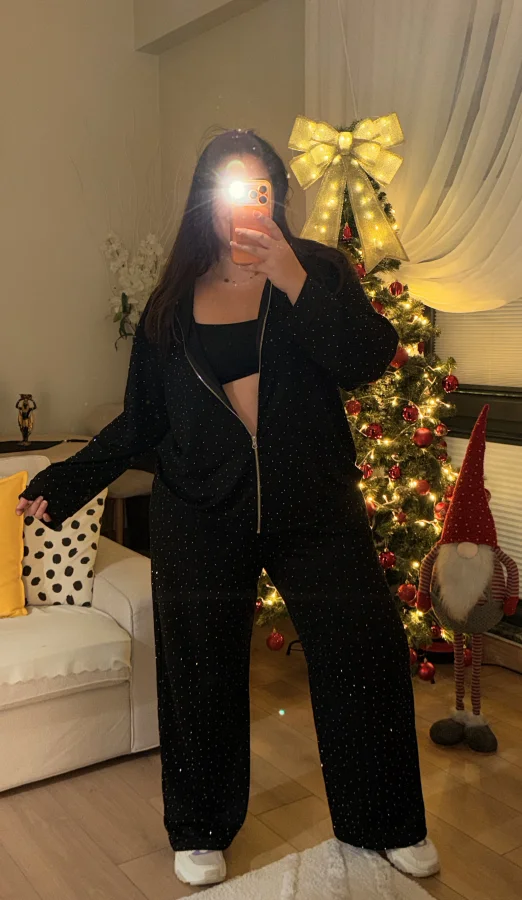 Kapüşonlu Modal Shine Takım - Siyah