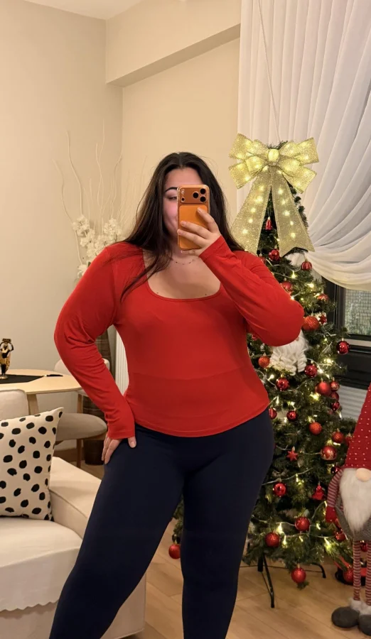 Kare Yaka Modal Karışımlı Bluz - Kırmızı