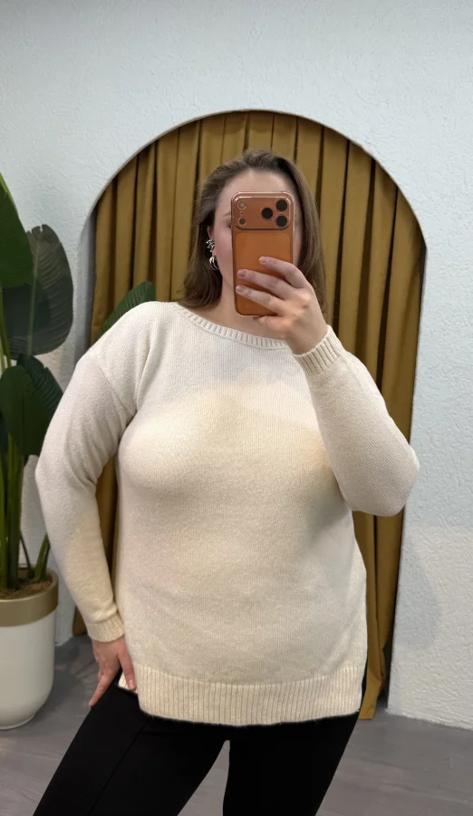 Kayık Yaka Oversize Kazak - Ekru