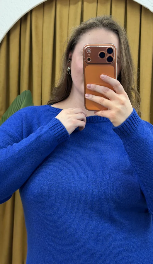 Kayık Yaka Oversize Kazak - Mavi