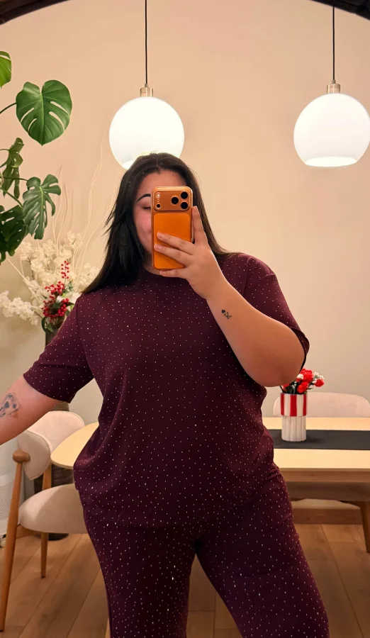 Kısa Kol Modal Shine İkili Takım - Bordo