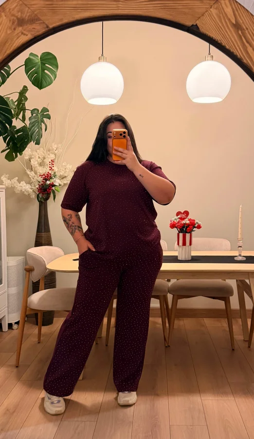 Kısa Kol Modal Shine İkili Takım - Bordo