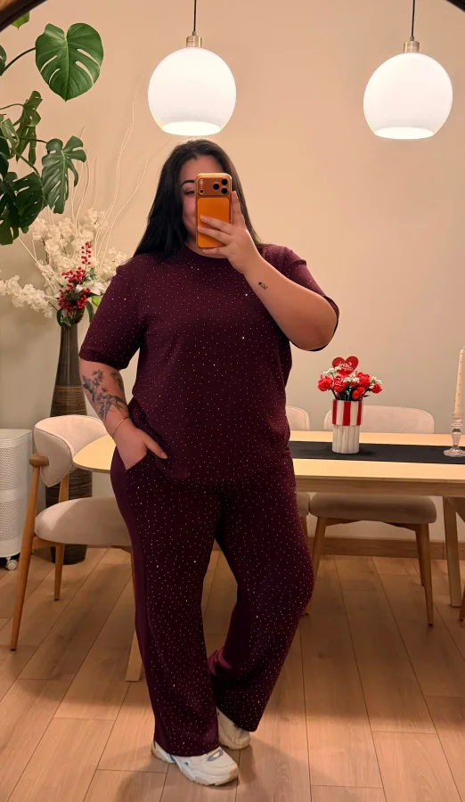 Kısa Kol Modal Shine İkili Takım - Bordo