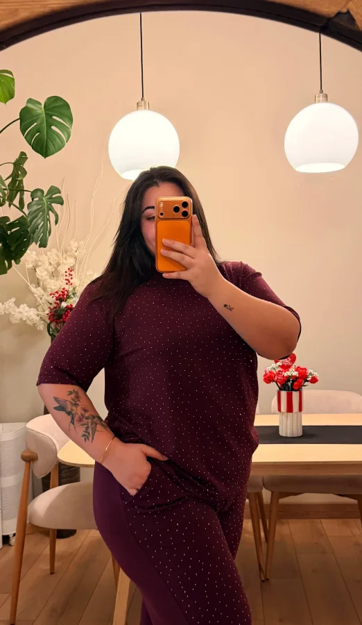 Kısa Kol Modal Shine İkili Takım - Bordo