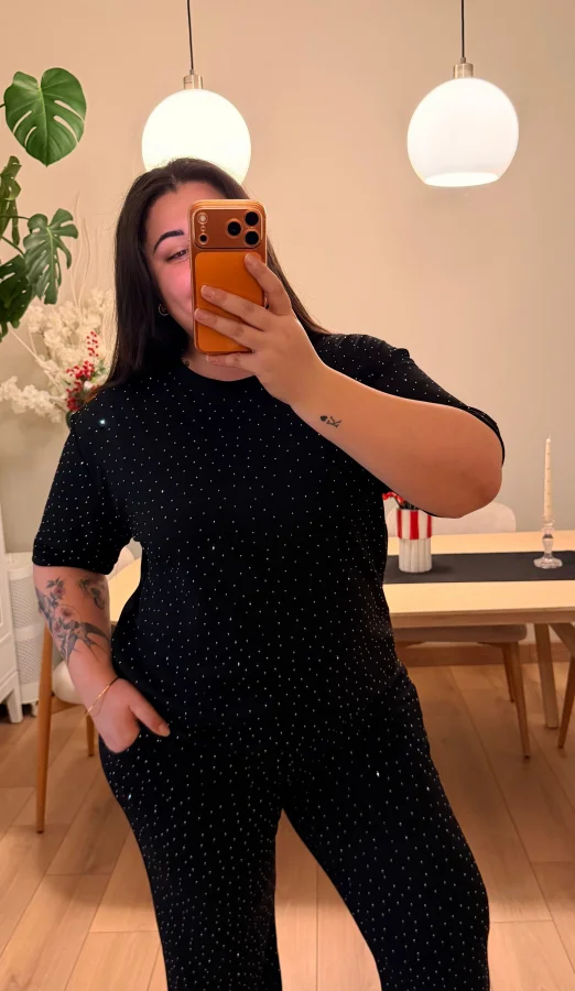 Kısa Kol Modal Shine İkili Takım - Siyah