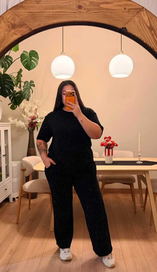 Kısa Kol Modal Shine İkili Takım - Siyah