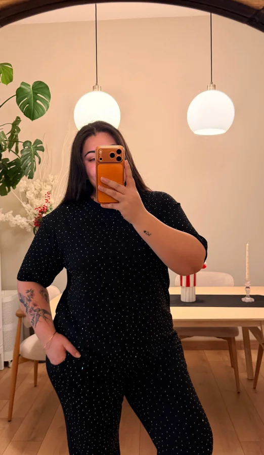 Kısa Kol Modal Shine İkili Takım - Siyah