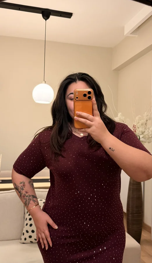 Kısa Kollu Modal Shine Elbise - Bordo