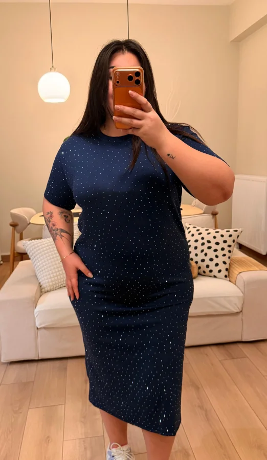 Kısa Kollu Modal Shine Elbise - Lacivert