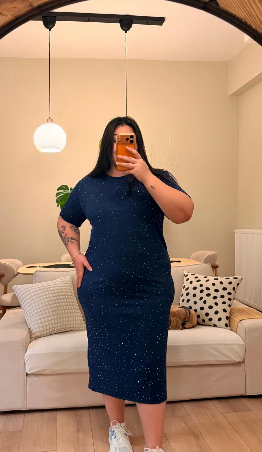 Kısa Kollu Modal Shine Elbise - Lacivert