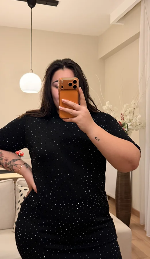 Kısa Kollu Modal Shine Elbise - Siyah