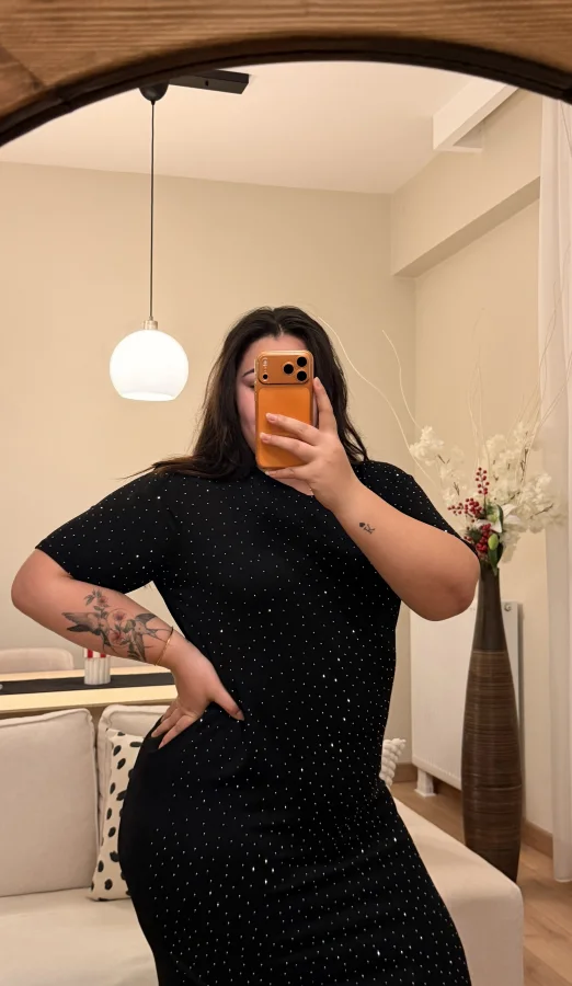 Kısa Kollu Modal Shine Elbise - Siyah