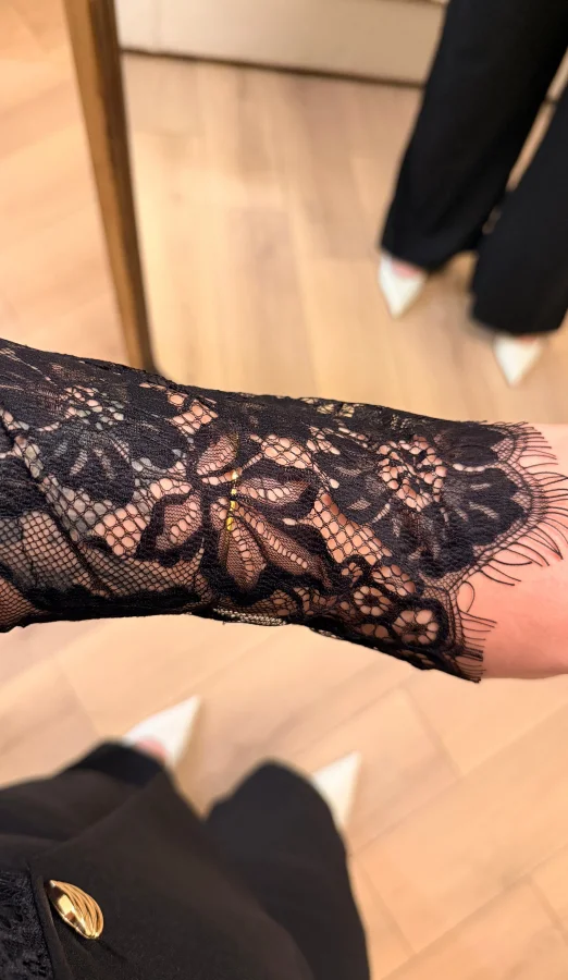 Kolları Dantel Detaylı İkili Krep Takım - Siyah