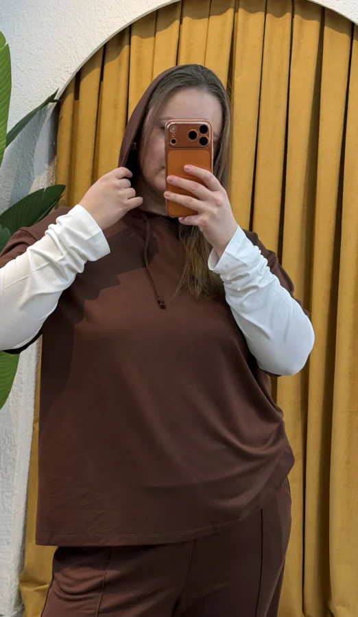 Kolları Parçalı Modal Kapüşonlu Takım - Kahverengi