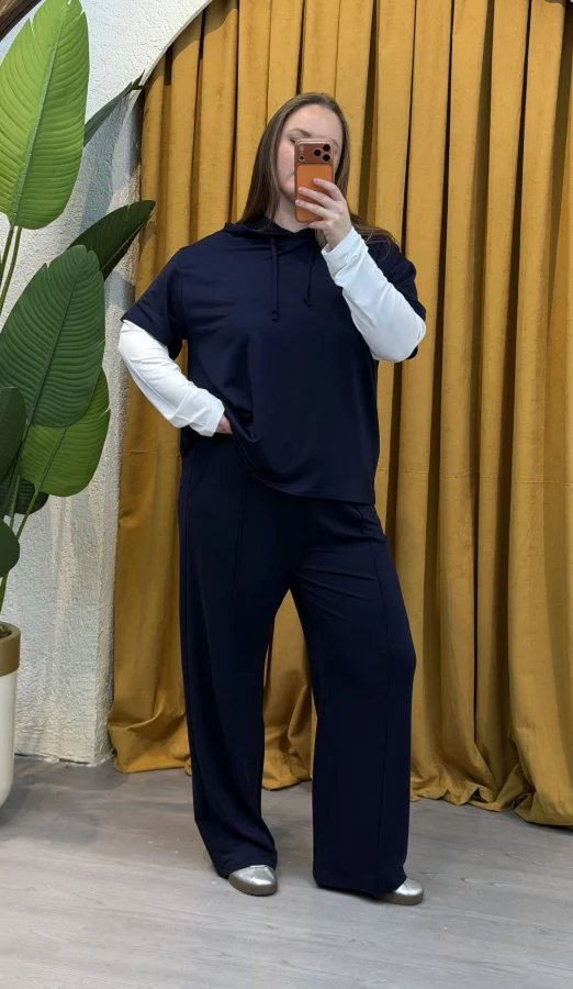 Kolları Parçalı Modal Kapüşonlu Takım - Lacivert