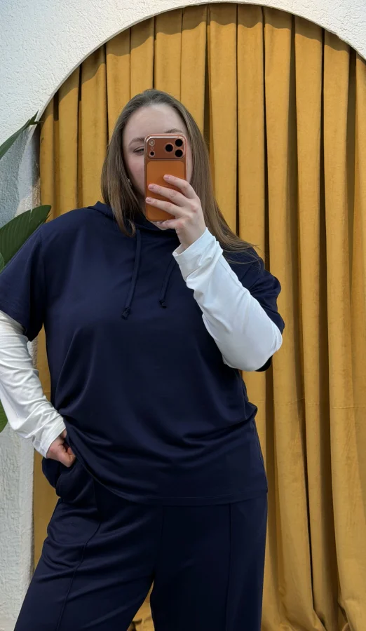 Kolları Parçalı Modal Kapüşonlu Takım - Lacivert