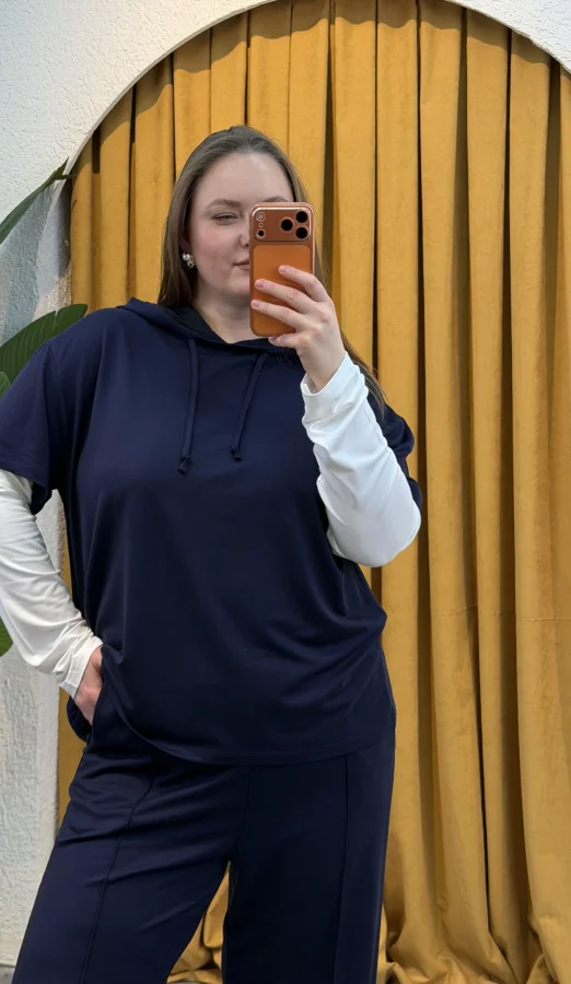 Kolları Parçalı Modal Kapüşonlu Takım - Lacivert