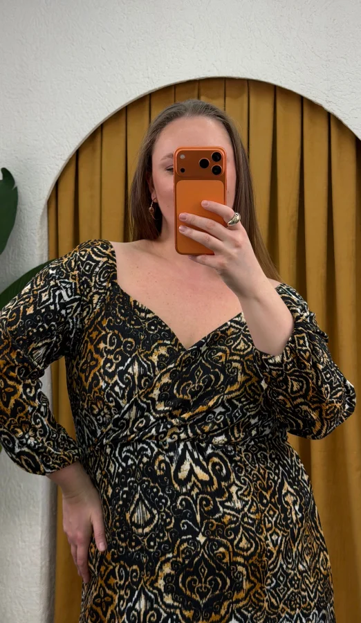 Kruvaze Yaka Bürümcük Elbise - Antik