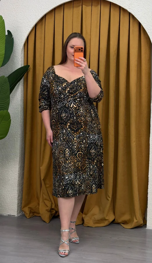 Kruvaze Yaka Bürümcük Elbise - Antik