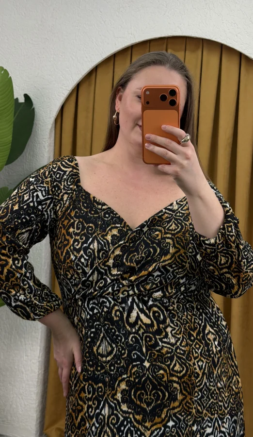 Kruvaze Yaka Bürümcük Elbise - Antik