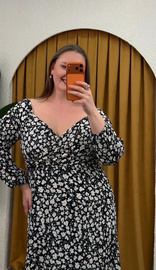 Kruvaze Yaka Bürümcük Elbise - Çiçekli