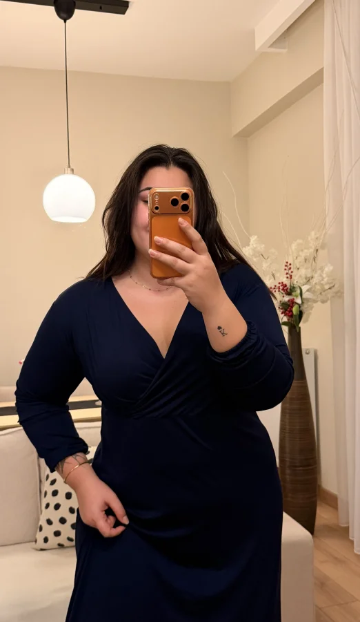 Kruvaze Yaka Pamuklu Esnek Penye Elbise - Lacivert