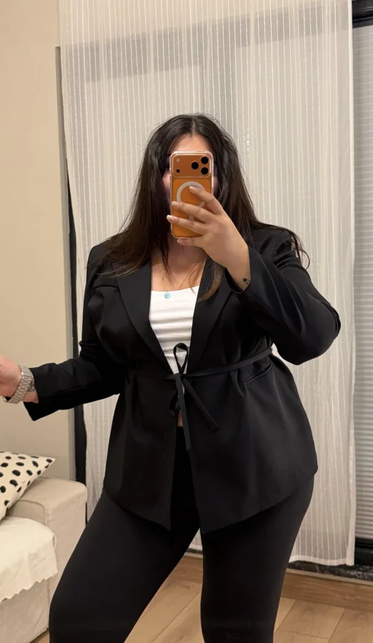 Kuşaklı Premium Blazer Ceket - Siyah