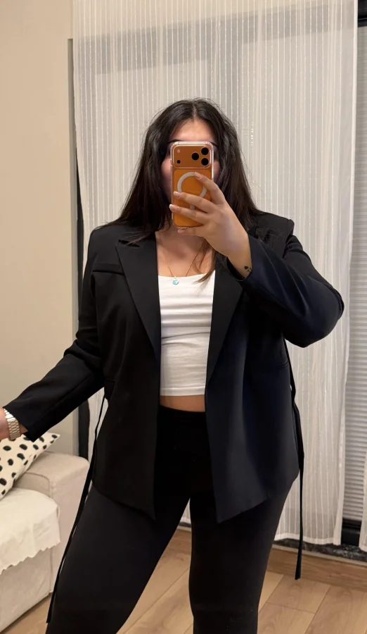 Kuşaklı Premium Blazer Ceket - Siyah
