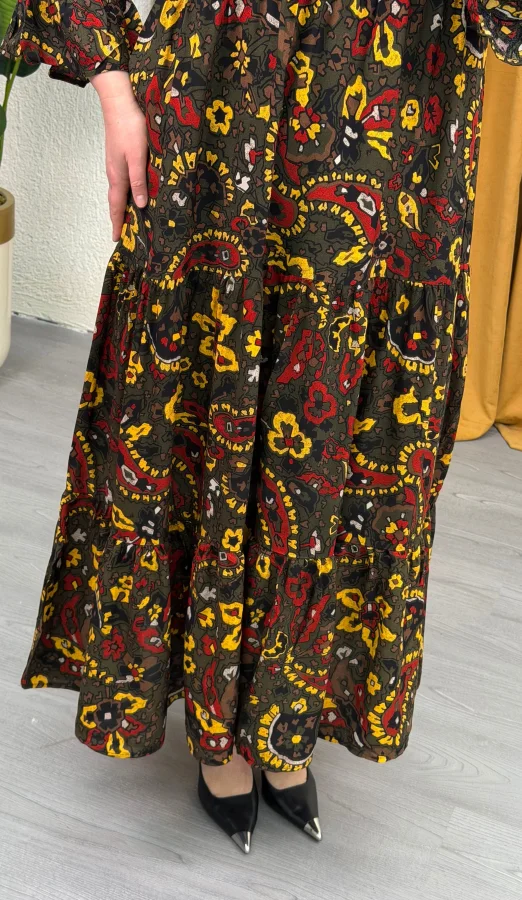 Madonna Yaka Viskon Elbise - Etnik Desen