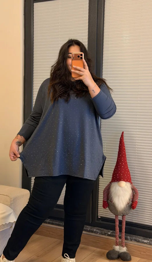 Modal Kumaş Esnek Taş Detaylı Bluz - Antrasit