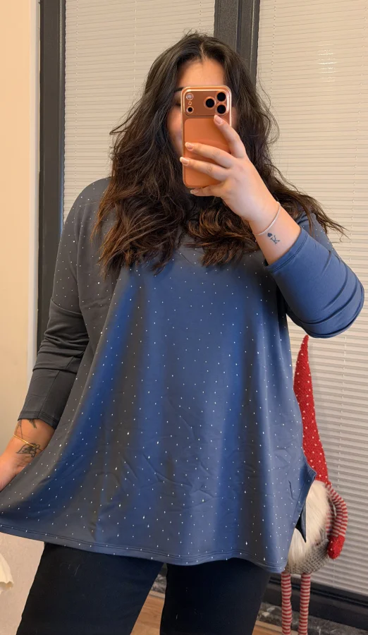 Modal Kumaş Esnek Taş Detaylı Bluz - Antrasit