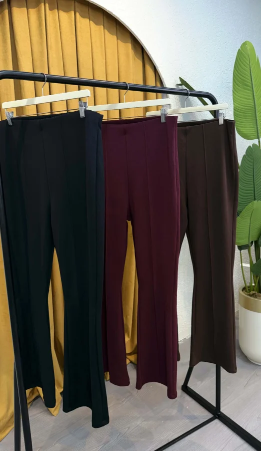 Nervur Detaylı Likralı Krep Kumaş İspanyol Pantolon