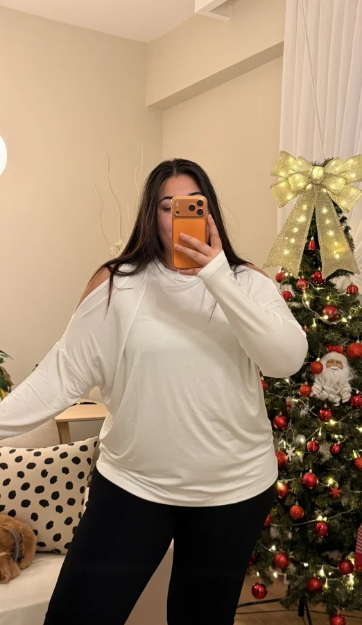 Omuz Detaylı Esnek Modal Bluz - Beyaz