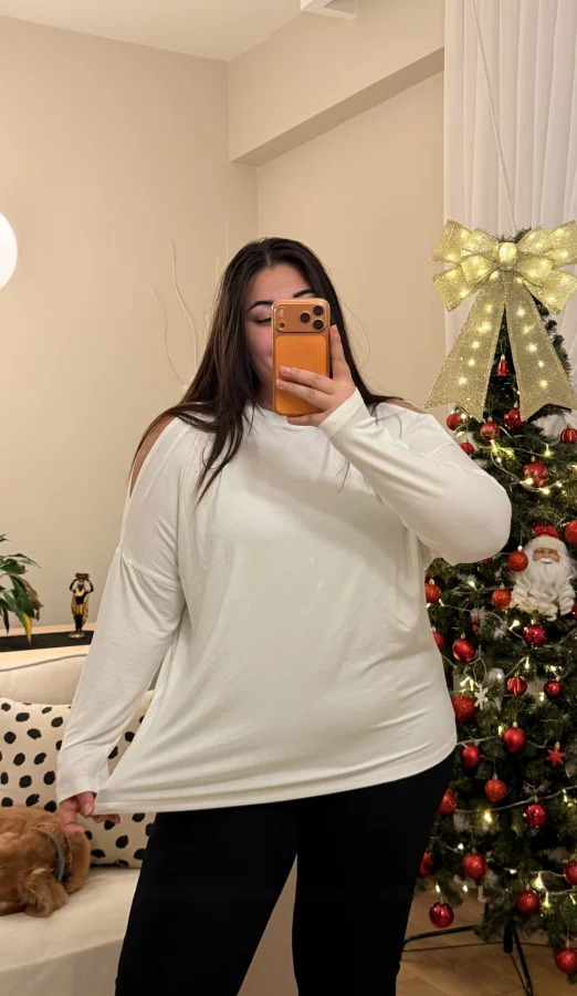 Omuz Detaylı Esnek Modal Bluz - Beyaz