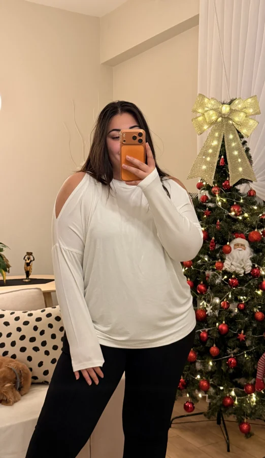 Omuz Detaylı Esnek Modal Bluz - Beyaz