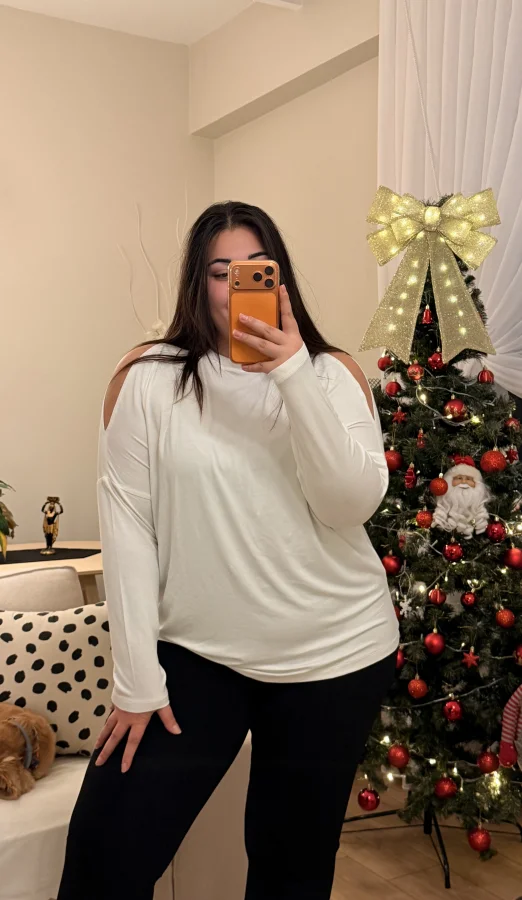 Omuz Detaylı Esnek Modal Bluz - Beyaz