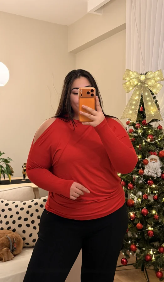 Omuz Detaylı Esnek Modal Bluz - Kırmızı