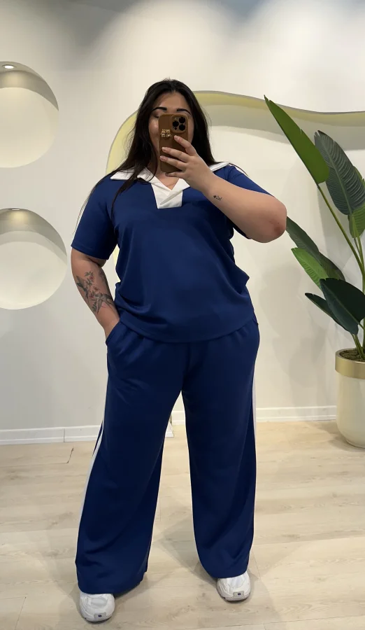 Oysho Modal Şeritli Polo Yaka Takım - Lacivert