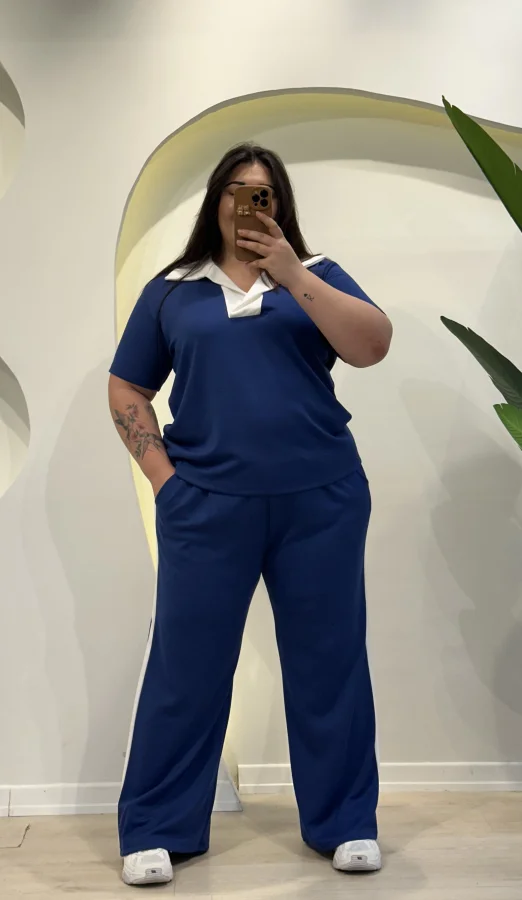 Oysho Modal Şeritli Polo Yaka Takım - Lacivert