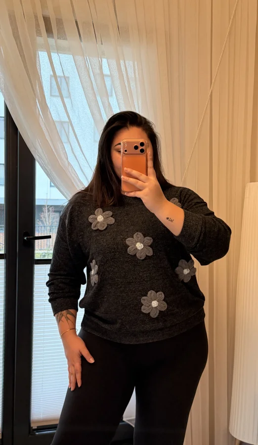 Papatya Detaylı Yumoş Sweat - Antrasit