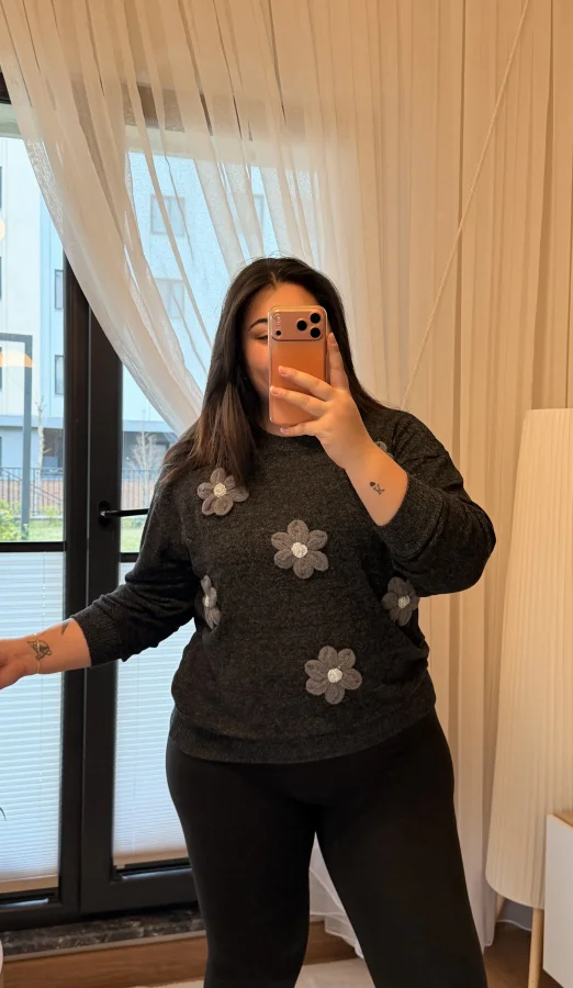 Papatya Detaylı Yumoş Sweat - Antrasit