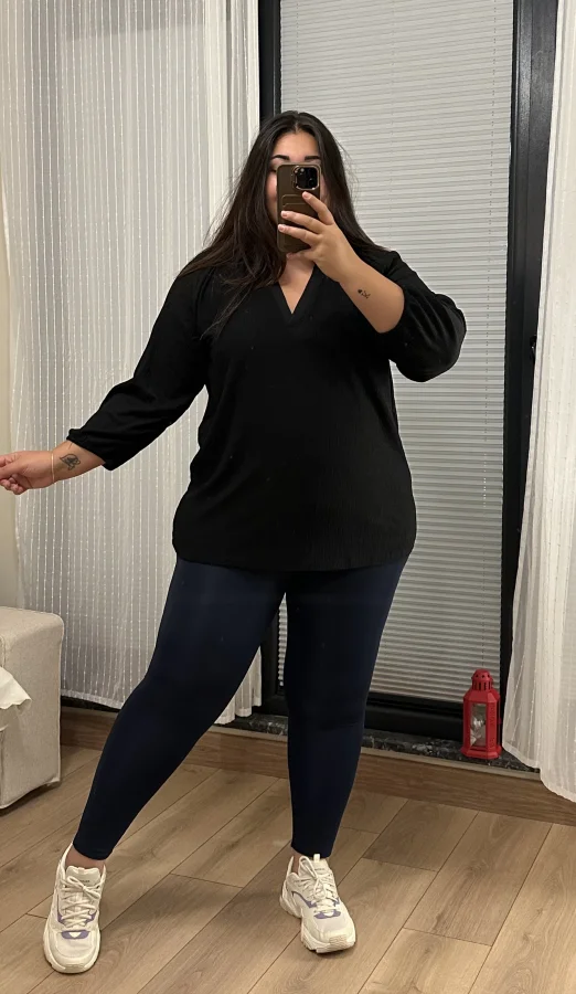 Patlı Hakim Yaka Esnek Bürümcük Bluz - Siyah