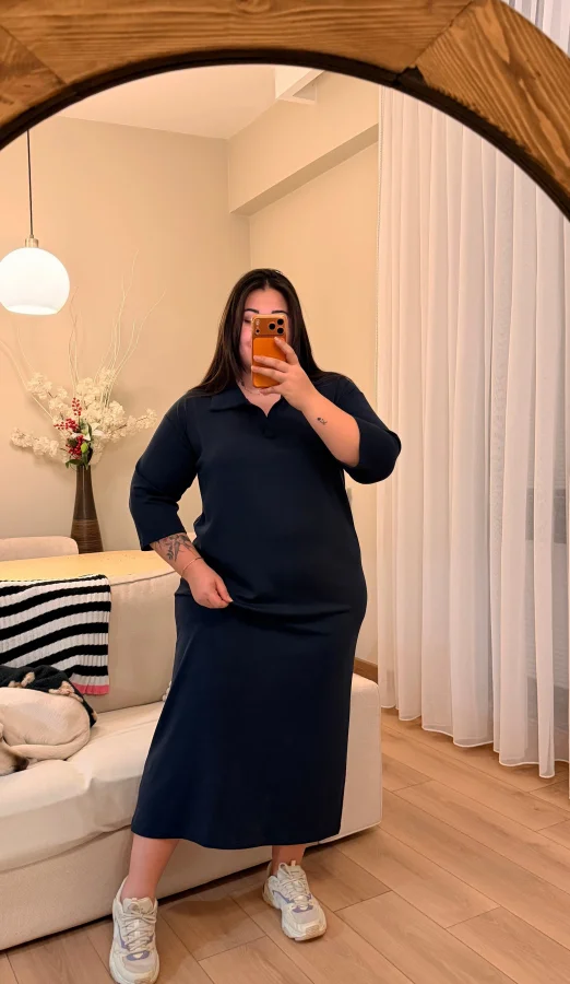 Polo Yaka Modal Basic Elbise - Lacivert