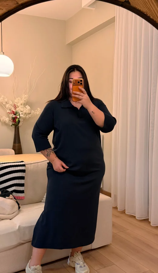 Polo Yaka Modal Basic Elbise - Lacivert