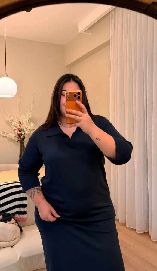 Polo Yaka Modal Basic Elbise - Lacivert