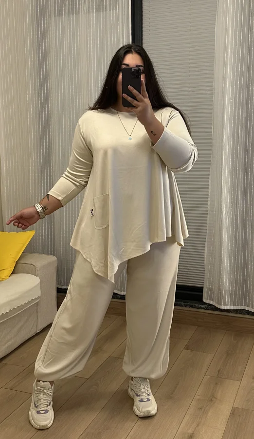 Premium Arma Detaylı Modal Eşofman Takımı - Krem