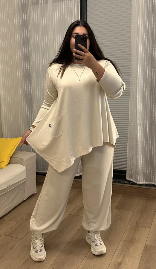 Premium Arma Detaylı Modal Eşofman Takımı - Krem