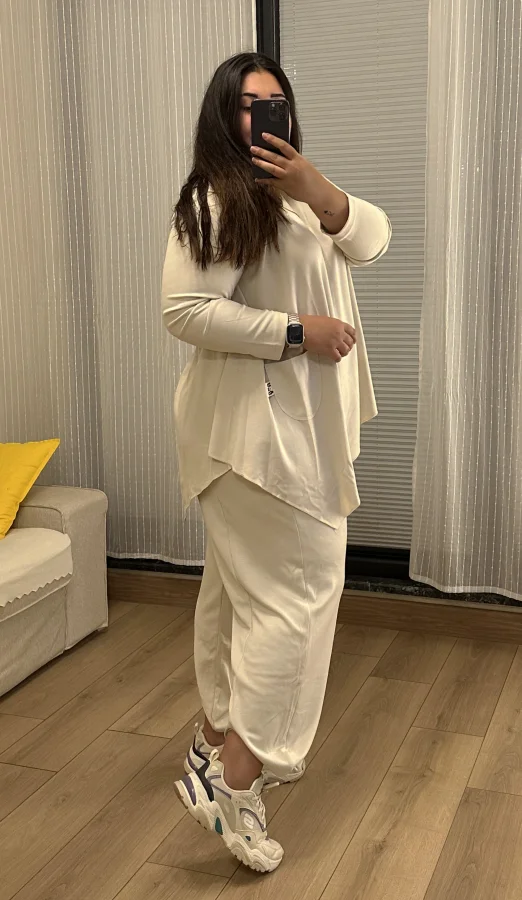 Premium Arma Detaylı Modal Eşofman Takımı - Krem